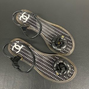 Chanel Black Interlocking CC Logo Rubber Slingback Sandals